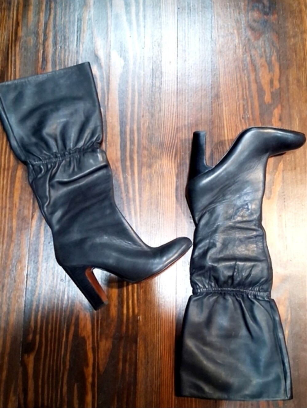 No. 704 b “Penny” Leather Cinched Knee Boots Black Leather US Size 9.5.